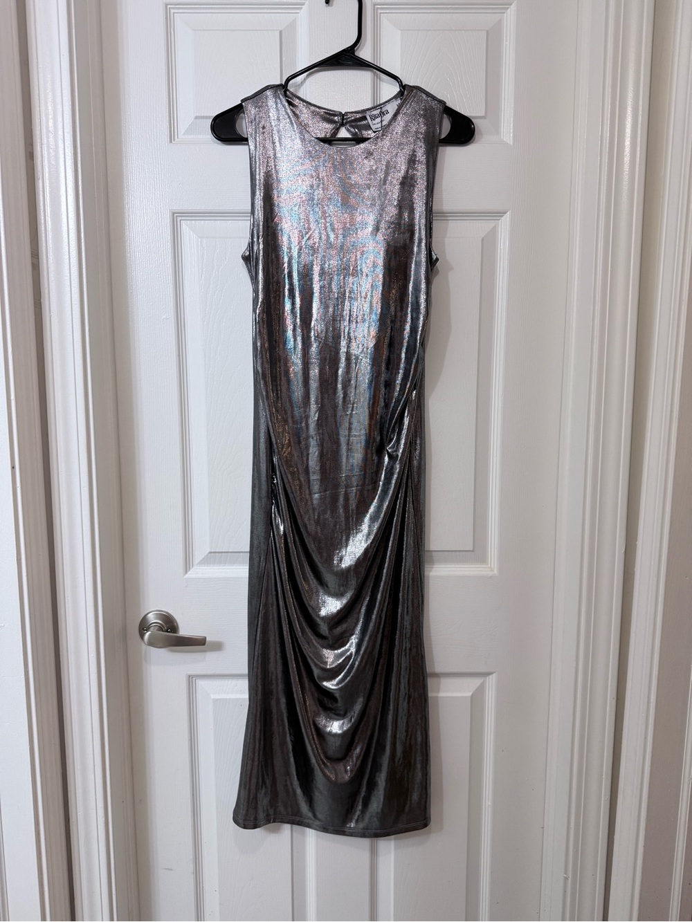 Primark Metallic Silver Sleeveless Ruched Maxi Dress